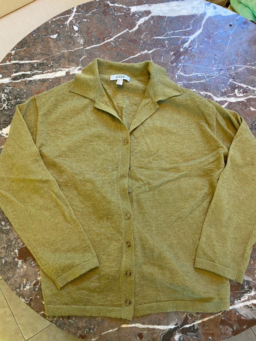 COS Olive Tone Long-Sleeve Button Down Sweater